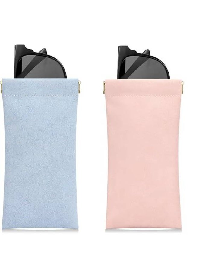 CLENEA Sunglass Case 2 Pcs Soft Eyeglass Cases for Women Portable Squeeze Top Leather Glasses Pouch Soft Glasses Cases PU Leather Sunglasses Bag Anti-Scratch Eyeglasses Pouch for Women Men Kids - Image 1